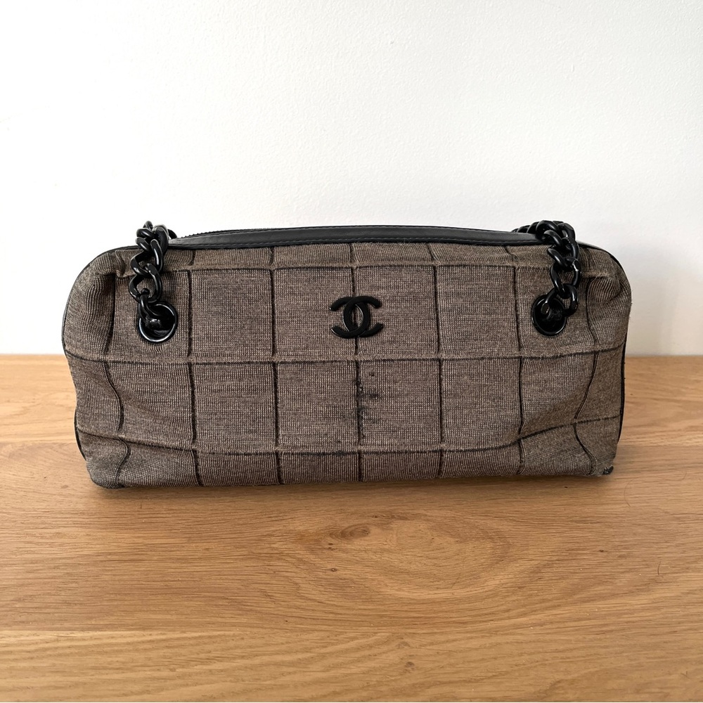 Vintage Chanel Jersey Chocolate Bar Bowler Bag